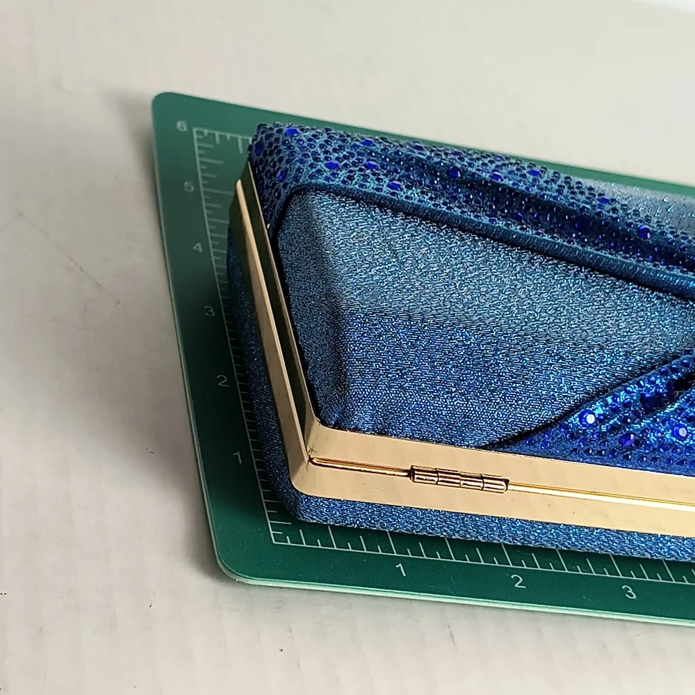 Exquisite Shimmer Multi Blue Satin Evening Clutch Bag Clasp Closure Metallic